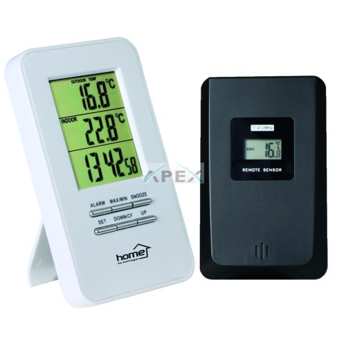 HOME HC 11 - Home HC 11 vezeték nélküli külső-belső hőmérő ébresztőórával, 60 m hatótávolság, külső jeladó kezelése, maximum és minimum értékek kijelzése