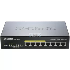   D-LINK Switch 8x1000Mbps (4xPOE) Menedzselhető Fémházas Asztali, DGS-1008P/E