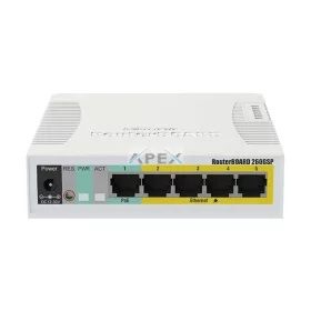   MIKROTIK Switch/Router RB260GSP 5x1000Mbps (POE Out) + 1x1000Mbps SFP, Asztali, CSS106-1G-4P-1S