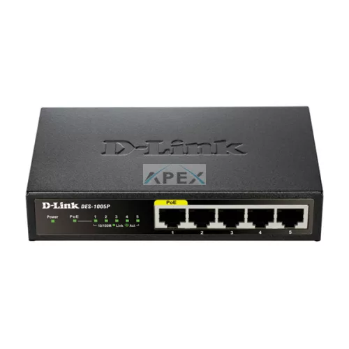 D-LINK Switch 5x100Mbps (4xPOE) Fémházas Asztali, DES-1005P/E