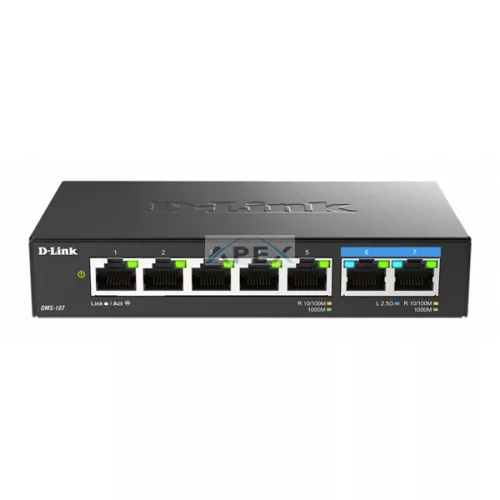 D-LINK Switch 5x1000Mbps + 2x2.5Gbps Multi-Gigabit Fémházas Asztali, DMS-107/E