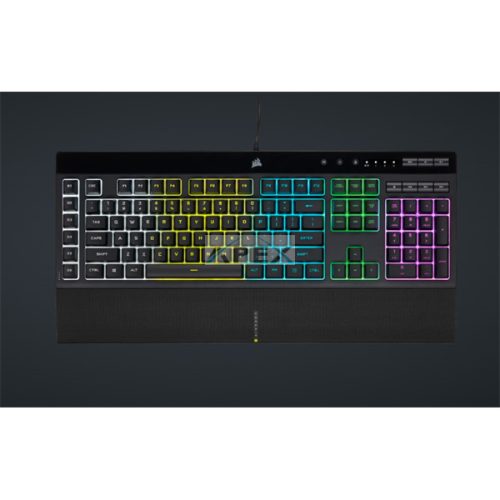 CORSAIR Vezetékes Billentyűzet Gaming, K55 RGB PRO, 6 programozható billentyű, Cseppálló, Csuklótámasz, US, fekete
