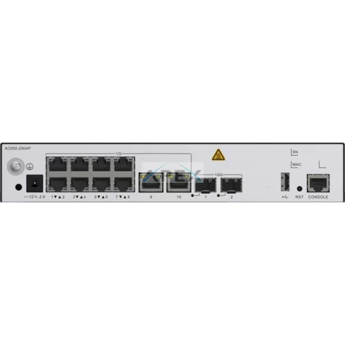 Huawei eKit Vezeték Nélküli Access Kontroller 10x1000Mbps + 2x10GE (SFP+) + 1konzol port, max 256 AP - AC650-256AP