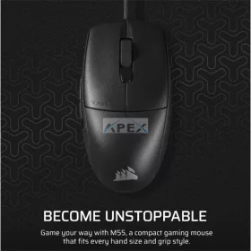   CORSAIR Vezetékes Egér Gaming, M55 Lightwight, 6 programozható gomb, Ultra-könnyű, 16000dpi, fekete