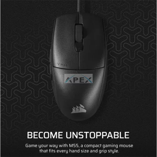 CORSAIR Vezetékes Egér Gaming, M55 Lightwight, 6 programozható gomb, Ultra-könnyű, 16000dpi, fekete