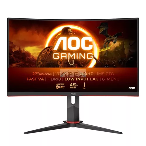 AOC Ívelt Gaming 280Hz monitor 27" C27G2Z3/BK, 1920x1080, 16:9, 300cd/m2, 0,5ms, HDMIx2/DisplayPort, állítható magasság