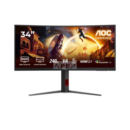 AOC Ívelt Gaming 240Hz monitor 34" CU34G4Z, 3440x1440, 21:9, 450cd/m2, 0,5ms, HDMIx2/DisplayPort/USBx2