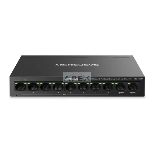 MERCUSYS Switch 8x100Mbps(8xPOE+) + 2xLAN(1000Mbps), Fémházas Asztali/Rackes, MS110CMP