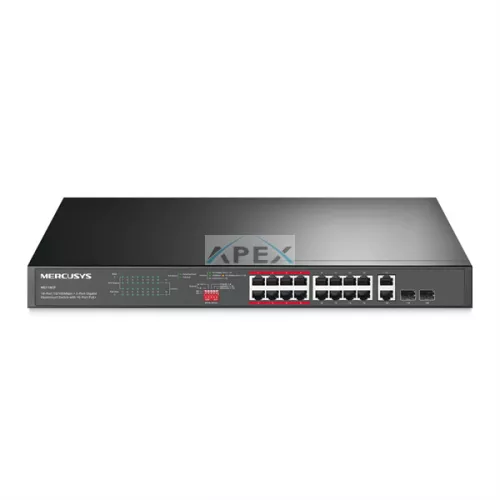 MERCUSYS Switch 18x1000Mbps(16xPOE+) + 2xSFP, Fémházas Asztali Rackes, MS120GP