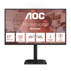   AOC IPS monitor 27" Q27E4U 2560x1440, 16:9, 350cd/m2, 4ms, HDMI/DisplayPort/4xUSB, hangszóró, 120 Hz, áll.mag., pivot