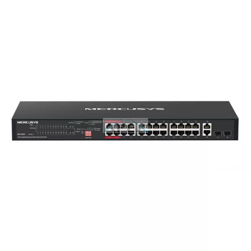 MERCUSYS Switch 28x1000Mbps(24xPOE+) + 2xSFP, Fémházas Asztali Rackes, MS128GP