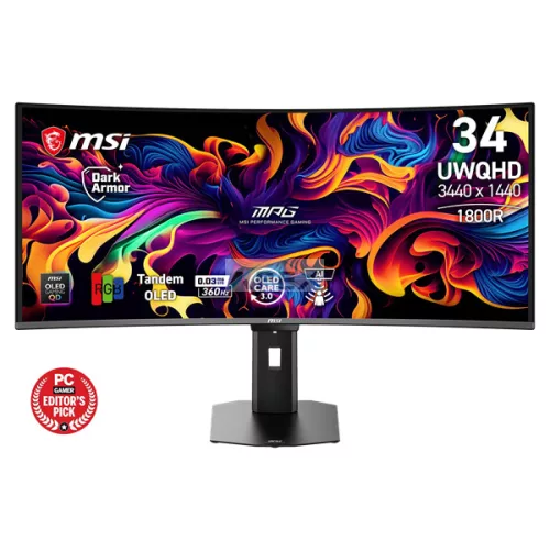MSI Monitor GAMING MPG 341CQR QD-OLED X36 Ívelt 34" UWQHD 3440x1440 21:9, 360Hz, 1500000:1, 0,03ms, 2x HDMI, DP, USB-C