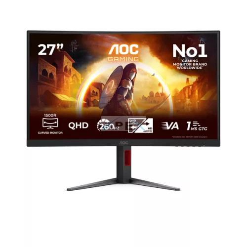 AOC Ívelt Gaming 260Hz VA monitor 27" CQ27G4Z2, 2560x1440, 16:9, 350cd/m2, 0,3ms, 2xHDMI/DisplayPort