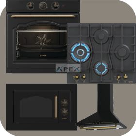   Gorenje Classico BOS67372CLB hőlégkeveréses sütő + GW6D42CLB gáz főzőlap + BM235CLB grilles mikrohullámú sütő + WHC63CLB Kürtős páraelszívó fekete színben