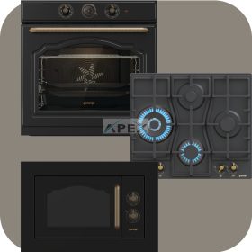   Gorenje Classico BOS67372CLB hőlégkeveréses sütő + GW6D42CLB gáz főzőlap + BM235CLB grilles mikrohullámú sütő fekete színben