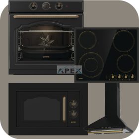   Gorenje Classico BOS67372CLB hőlégkeveréses sütő + EC642CLB üvegkerámia főzőlap + BM235CLB grilles mikrohullámú sütő + WHC63CLI Kürtős páraelszívó fekete színben