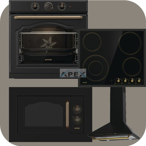 Gorenje Classico BOS67372CLB hőlégkeveréses sütő + EC642CLB üvegkerámia főzőlap + BM235CLB grilles mikrohullámú sütő + WHC63CLI Kürtős páraelszívó fekete színben