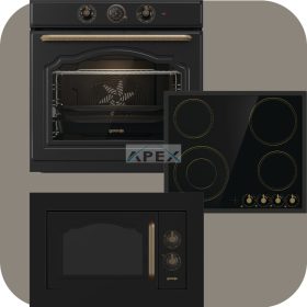   Gorenje Classico BOS67372CLB hőlégkeveréses sütő + EC642CLB üvegkerámia főzőlap + BM235CLB grilles mikrohullámú sütő fekete színben
