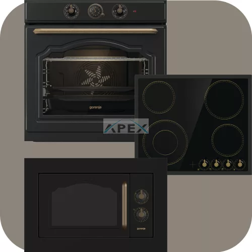 Gorenje Classico BOS67372CLB hőlégkeveréses sütő + EC642CLB üvegkerámia főzőlap + BM235CLB grilles mikrohullámú sütő fekete színben