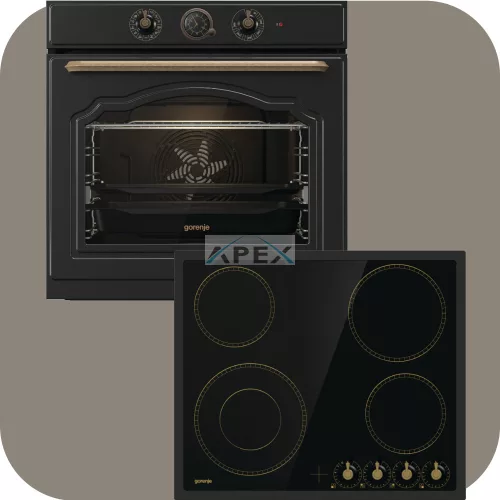 Gorenje Classico BOS67372CLB hőlégkeveréses sütő + EC642CLB üvegkerámia főzőlap FEKETE színben