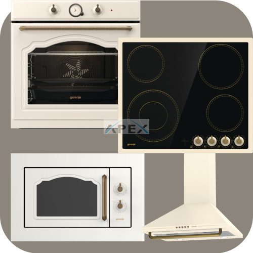 Gorenje Classico BOS67372CLI hőlégkeveréses sütő + EC642CLI üvegkerámia főzőlap + BM235CLI grilles mikrohullámú sütő + WHC63CLI Kürtős páraelszívó bézs színben