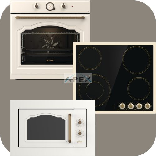 Gorenje Classico BOS67372CLI hőlégkeveréses sütő + EC642CLI üvegkerámia főzőlap + BM235CLI grilles mikrohullámú sütő bézs színben