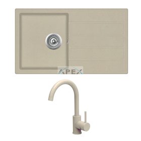   EVIDO Easy 45S gránit mosogató, 760 x 440 mm, bézs + EVIDO LANA csaptelep, bézs