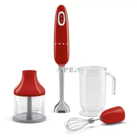   SMEG BOTMIXER SZETT, retro, piros, tartalma: botmixer, keverőedény, habverő, aprító