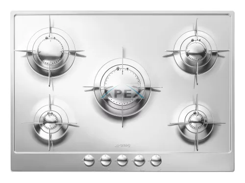 SMEG GÁZ FŐZŐLAP,Piano ,72 cm,rozsdamentes acél edénytartók,5 égő,szálcsisz.rm.acél,rm.acél hatású gombok