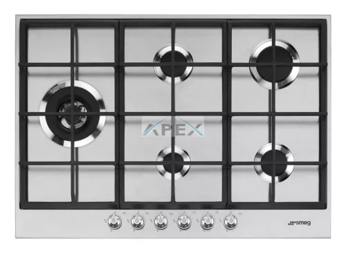 SMEG GÁZ FŐZŐLAP,Linea ,72,5 cm,4 normál + 1 4,2 kW-os WOK gázégő,,szálcsiszolt rozsdamentes acél