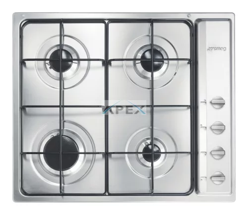 SMEG GÁZ FŐZŐLAP, Contemporary design, 60 cm, 4 gázégő, zománcozott edénytartók, szálcsiszolt rozsdamentes acél