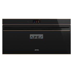  SMEG PIROLITIKUS HŐLÉGKEVERÉSES SÜTŐ, Dolce Stil Novo design, 90x47,5 cm, TFT, fekete üveg, réz dísz