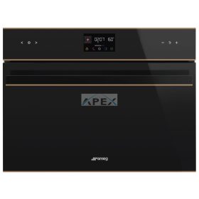   SMEG KOMPAKT KOMBINÁLT MIKROHULLÁMÚ SÜTŐ, Dolce Stil Novo design, Galileo, 45 cm, ES LCD, fekete üveg, réz dísz