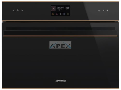 SMEG KOMPAKT KOMBINÁLT MIKROHULLÁMÚ SÜTŐ, Dolce Stil Novo design, Galileo, 45 cm, ES LCD, fekete üveg, réz dísz