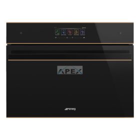   SMEG KOMPAKT KOMBINÁLT PIROLITIKUS GŐZSÜTŐ, Dolce Stil Novo design, Galileo, 45 cm, nagy TFT, fekete üveg, réz dísz