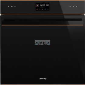   SMEG PIROLITIKUS HŐLÉGKEVERÉSES SÜTŐ, Dolce Stil Novo design, Galileo, 60 cm, ES LCD, fekete üveg, réz dísz