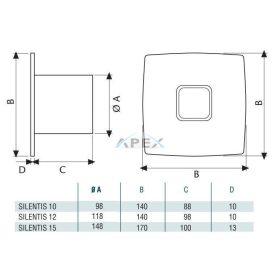   Cata Silentis 10 Timer Inox (Low Noise) ventilátor utószellőztető funkcióval, pillangószeleppel