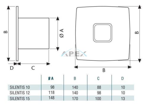 Cata Silentis 10 Timer Inox (Low Noise) ventilátor utószellőztető funkcióval, pillangószeleppel
