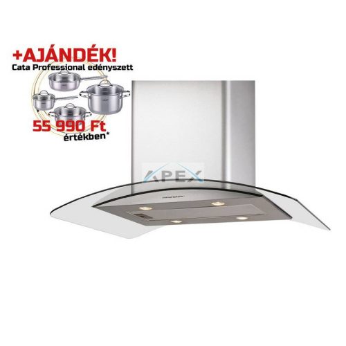 Cata - Páraelszívó ISLA GAMMA 900 X/E inox-üveg LED + Cata PROFESSIONAL edényszett - A készlet erejéig rendelhető!