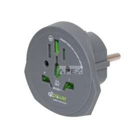   Q2POWER 1.100100-TH utazóadapter, World to Europe, bemeneti feszültség: 100-250 V, 16 A, teljesítmény: 100V-1600W/250V-4000W