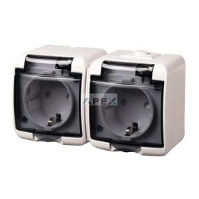   GAO 22121 2 férőhelyes földelt aljzat, kültéri IP44 kivitel, 230 V~ / 50 Hz / 16 A, fehér-füst