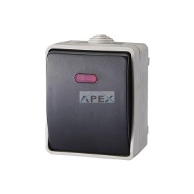   AQUATOP 9877H falon kívüli nyomókapcsoló, 1 billenő, 10 A, IP54, szürke, jelzőfény