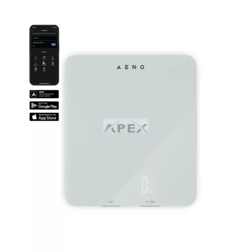 AENO AKS0001S KS1S intelligens konyhai mérleg, max. 8 kg kapacitás, LED kijelző, Bluetooth csatlakozás, edzett üvegfelület