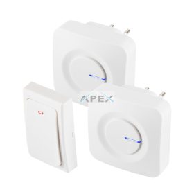   HOME DBKS1001AC vezeték és elem nélküli csengő készlet, 1x nyomógomb + 2x csengő, 100m hatótáv, 36 dallam, szabályozható hangerő, IP44, fényjelzés, kinetikus nyomógomb