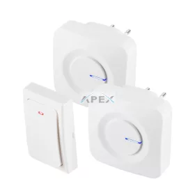   HOME DBKS1001AC vezeték és elem nélküli csengő készlet, 1x nyomógomb + 2x csengő, 100m hatótáv, 36 dallam, szabályozható hangerő, IP44, fényjelzés, kinetikus nyomógomb