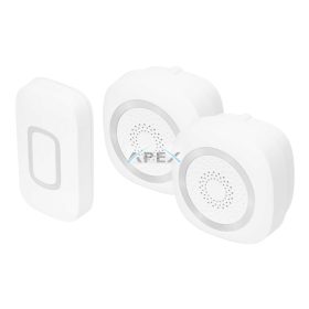   HOME DBS1601DC vezeték nélküli csengő szett, 2 csengővel, 160m hatótáv, 60 dallam, állítható hangerő és némítás, kapcsolható fényjelzés, elemes tápellátás