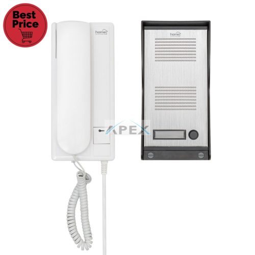 Home DP 22 vezetékes kaputelefon szett, falon kívüli alumínium kültéri egység, kétvezetékes bekötés, zárnyitási lehetőség, IP23 vízállóság, 230V