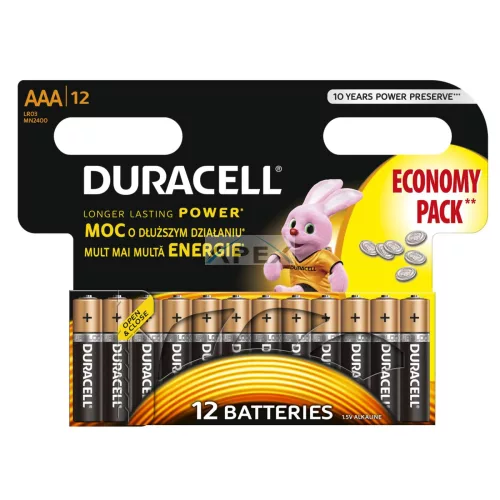 Duracell LR03 10PP100006 AAA alkáli elem, 1,5 V feszültség, 12db/bliszter