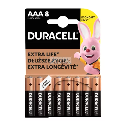 Duracell LR03 10PP110026 AAA alkáli elem, 1,5 V feszültség, 8db/bliszter