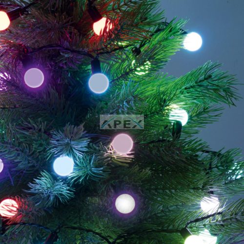 Home KBC 50 LED-es gömb fényfüzér, 4,9 m / 50 db színváltó LED, opál gömb dekoráció, fekete vezeték, hálózati adapter, kül- beltéri kivitel